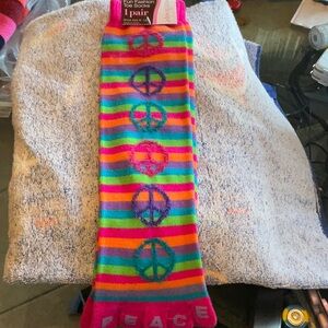 West Loop Pink Striped Peace Fun Fashion Toe Socks 1 pair, NWT
